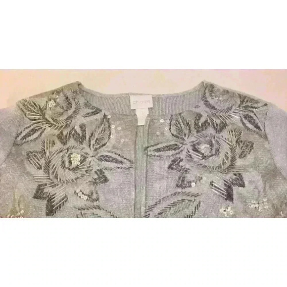 Chico's Gray Metalic Beaded Sequin Long Sleeve Woman's Cartigan US Size 10 - Picture 16 of 16